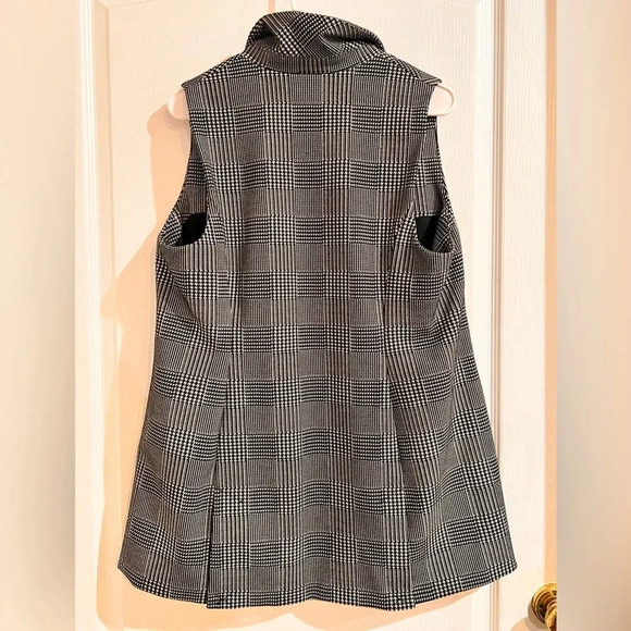 Womens Cynthia Rowley Sleeveless Houndstooth Style Open Vest Lapel Pockets Black - Picture 3 of 7